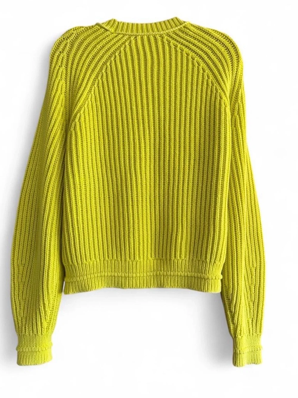 J.Crew Bright Green Ribbed Cotton Crewneck Sweater M Chunky Knit Preppy